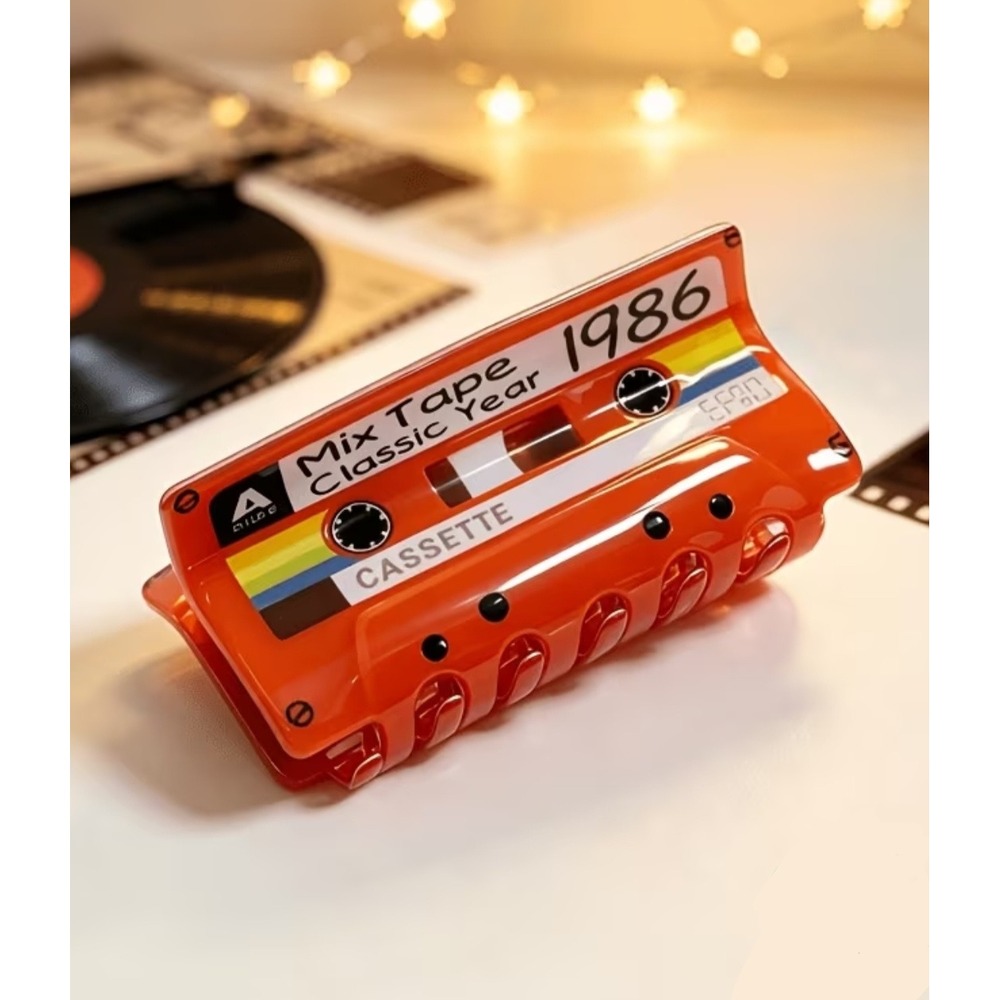 Orange Cassette Tape Hair Claw Clip Retro 1986 Mix Tape Vintage Style Accessory